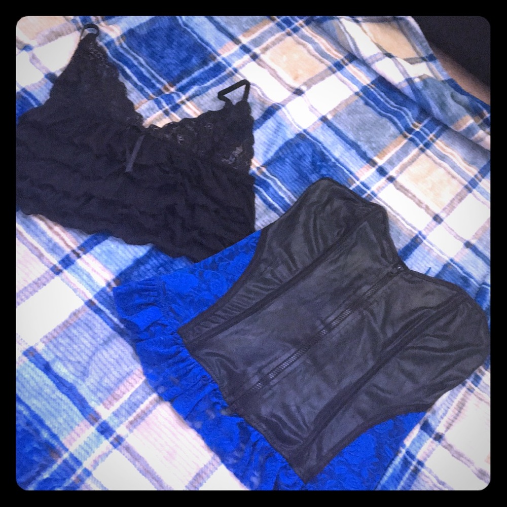 Blue & black Corset & black lace top